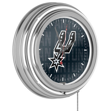 NBA Chrome Double Rung Neon Clock, City, San Antonio Spurs