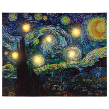 Lighted Wall Art Canvas with Auto Timer Van Gogh Starry Night Printed Artwork, 11 X 16