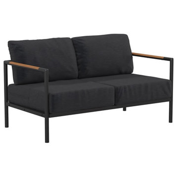 Flash Furniture Fabric Patio Loveseat with Cushions in Charcoal/Black