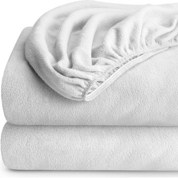 Bare Home Fleece Fitted Bottom Sheet Multi-Pack, White, Queen, Set of 2