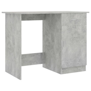vidaXL Desk Computer Desk Home Office Desk Drawer Concrete Gray Engineered Wood