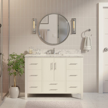 California 48" Bathroom Vanity, White, Carrara Marble