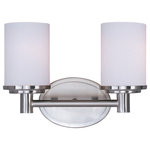 Maxim Lighting International - Cylinder 2-Light Bath Vanity Sconce - Brighten up your powder room with the classic Cylinder Bath Vanity Fixture. This 2-light vanity fixture is beautifully finished in unique color with glass shades to match your existing hardware. Whether hung over a pedestal sink or a full vanity, this fixture illuminates your space and sheds light on your morning and nightly routines.
