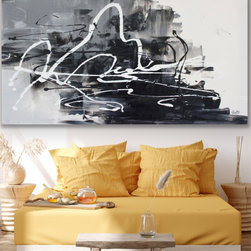Preethi Arts - 72x36 inches Original white black abstract wall art Large Painting Modern - Paintings