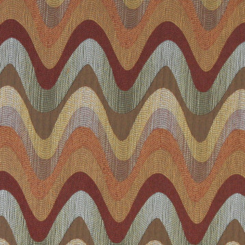 Orange, Blue, Green and Beige, Wavy Contemporary Upholstery Fabric By The Yard