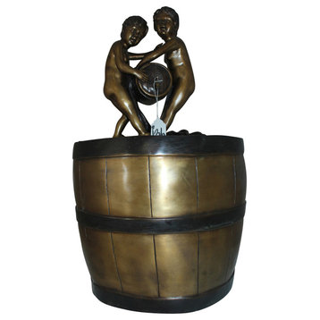 Two boys on a bucket self-contained fountain bronze statue -  16" x 16" x 29"H