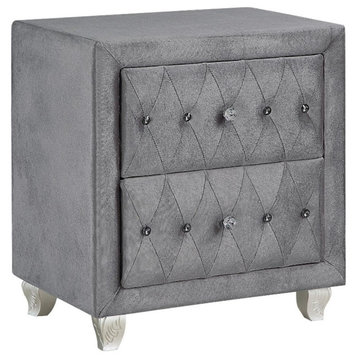 Coaster Deanna 2-drawer Velvet Upholstered Rectangular Nightstand Gray