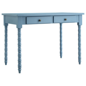 Benedict 2-Drawer Writing Desk with Helix Legs, Blue
