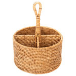 Artifacts Trading Company - Artifacts Rattan Round 4-Section Caddy/Cutlery Holder, Honey Brown - The tight weave of our rattan cutlery holder/caddy will allow you to take it anywhere and store not only your silverware but anything else such as art supplies, sewing kits, or to help reduce the clutter on your desk.