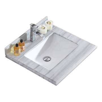 Laviva 313SQ1H-24-WS Countertop - 24" - Single Hole with Rectangular Sink - Whit