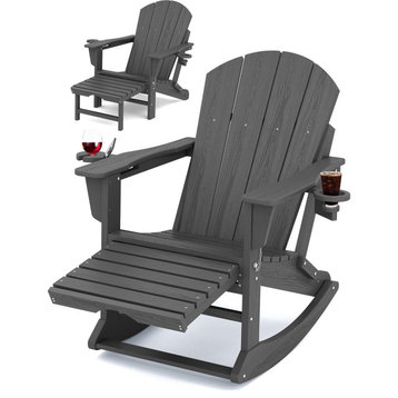 4 in 1 Adirondack Chair With Retractable Ottoman/Side Cup Holder, Gray