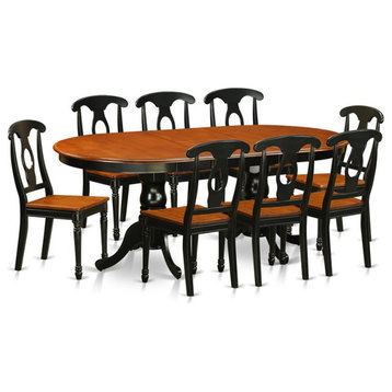 East West Furniture Plainville 9-piece Dining Room Table Set in Black/Cherry