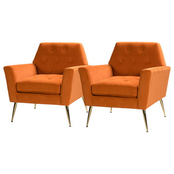 Upholstered Comfy Armchair With Tufted Back Set of 2, Orange