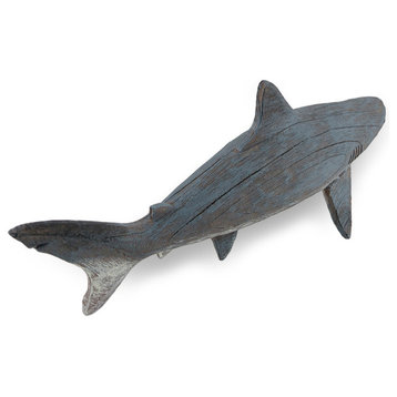 Gray Weathered Finish Wood Look Shark Statue