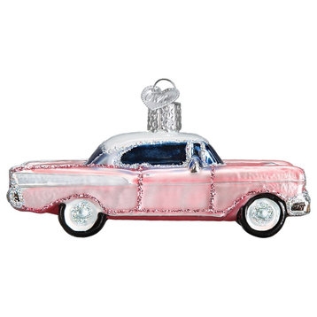 Old World Christmas Classic Car Pink Sedan Holiday Ornament Blown Glass