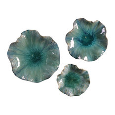 Turquoise Aqua Lily Pad Wall Art, 3-Piece Set, Flower Sculpture Blue Hanging