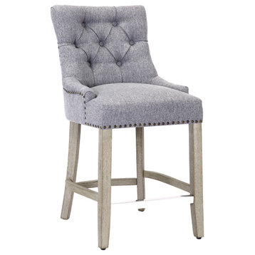 Hayes 24" Upholstered Tufted Wood Counter Stool, Antique Gray