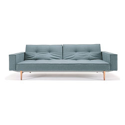 "Innovation" Splitback Mixed Dance Light Blue Sofa Bed / Arms / Light Wood Legs - Sofas