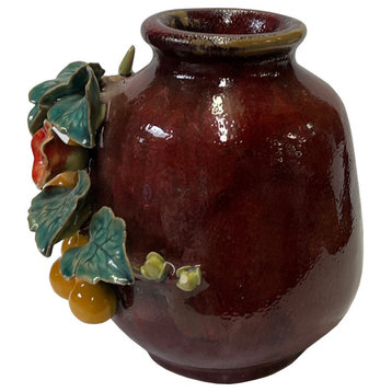 Chinese OxBlood Red Glaze Dimensional Flower Gourd Motif Vase Hws3062