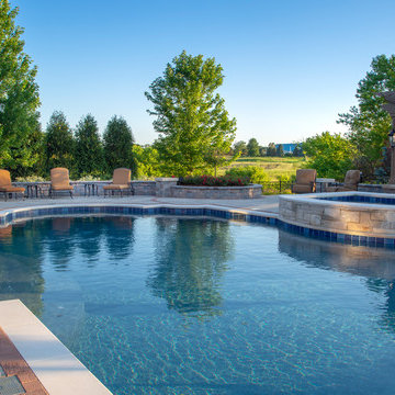 Elgin, IL Roman End Pool with Freeform Hot Tub