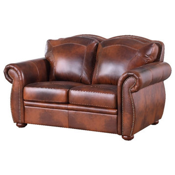 Leather Lusso Rowan Traditional Genuine Leather Loveseat in Marco Brown