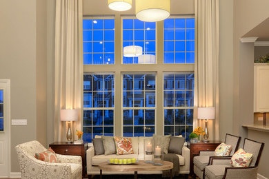 Transitional open concept living room photo in Chicago with gray walls and no tv