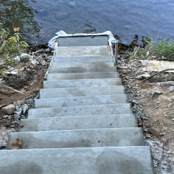 Elizabeths concrete stamp and steps to axess the river
