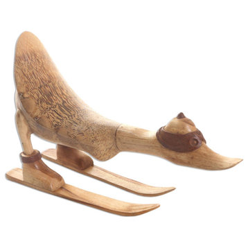 NOVICA Downhill Duck In Natural And Wood Statuette