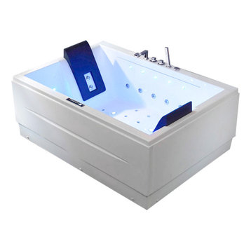 71" Modern Acrylic Corner Bathtub Whirlpool Air Massage 3 Sided Apron Tub