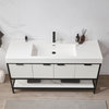 Marcilla Bath Vanity, Stone Sink Top, White, 60" Single Sink, No Mirror