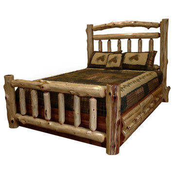 Red Cedar Log Platform Bed with Double Top Rail and Footboard, Twin
