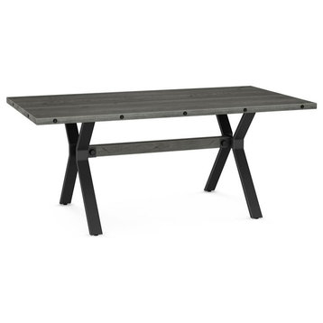Amisco Laredo Distressed Wood and Metal Dining Table in Gray/Black