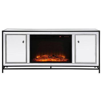 Elegant MF701BK-F1 James 60" Mirrored Tv Stand With Wood Fireplace, Black