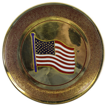 Natural Geo USA Flag Wall Hanging Brass Accent Plate