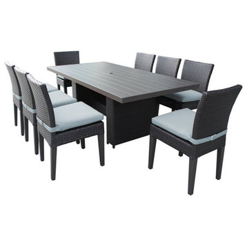 Barbados Rectangular Outdoor Patio Dining Table with 8 Armless Chairs in Spa
