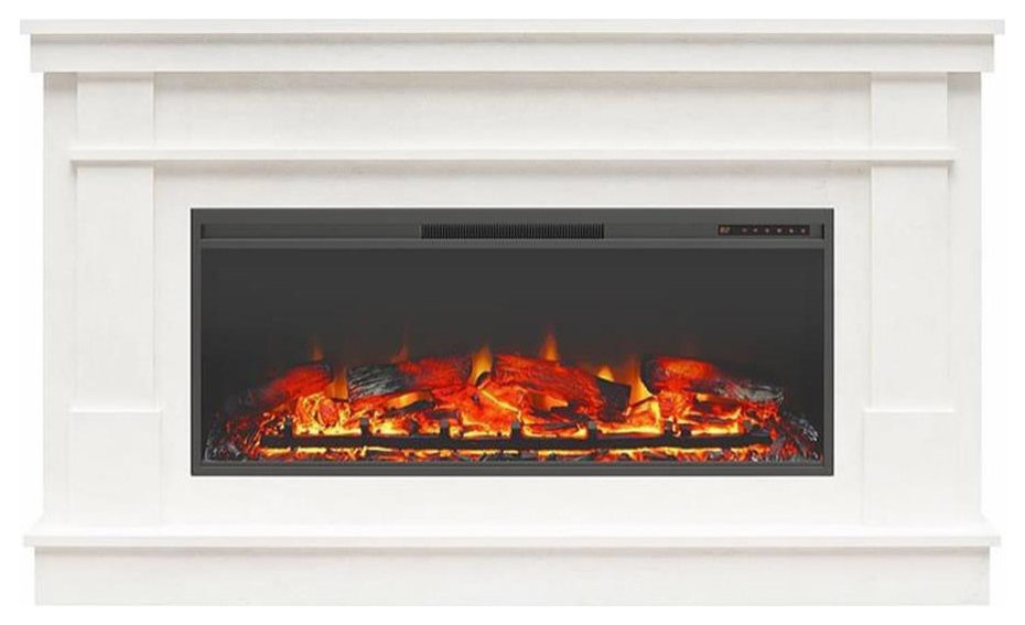 Ameriwood Home Elmcroft Wide Mantel with Linear Electric Fireplace in Plaster