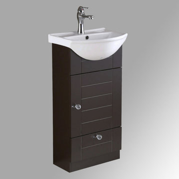 Small Vanity Bathroom Sink White and Dark Oak Cabinet with Faucet And Drain