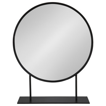 Rouen Round Metal Table Mirror, Black 18x22