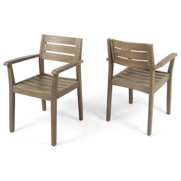 GDF Studio Stamford Outdoor Acacia Wood Dining Chairs, Set of 2, Gray Finish
