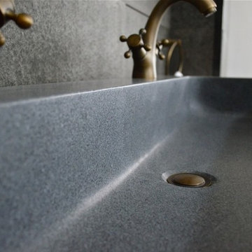 Deep Gray Granite double trough bathroom sink-Looan