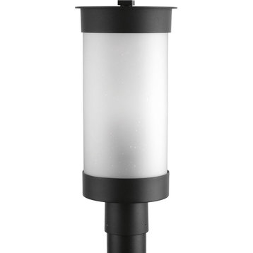 1-Light Post Lantern, Black With Etched Seeded Shade