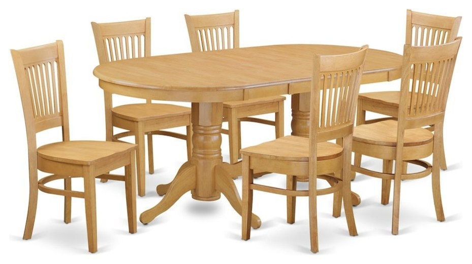 7Piece Dining Room Set, Table, Leaf and 6 Chairs Without Cushion