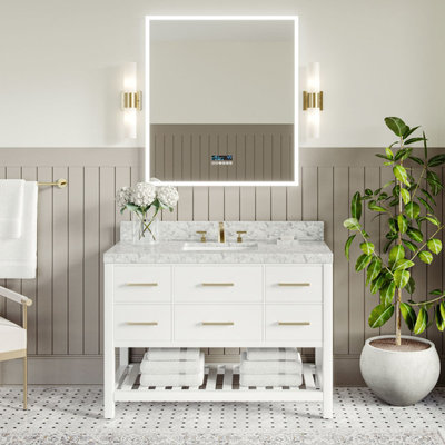Arcadia Bath Vanity, White, 48", Gold Hardware, Single, Freestanding