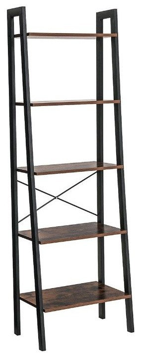 Benzara BM195846 5 Tiered Wooden Ladder Shelf with Iron Framework ...