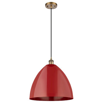 Innovations Ballston Ply Dome 16" 1-Light Mini Pendant, Brushed Brass/Red