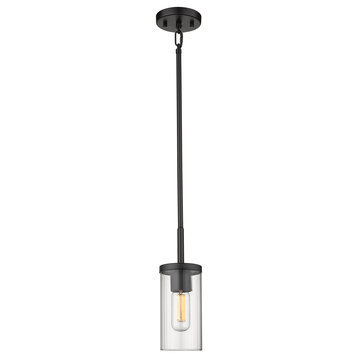 Winslett Mini Pendant, Matte Black With Ribbed Clear Glass