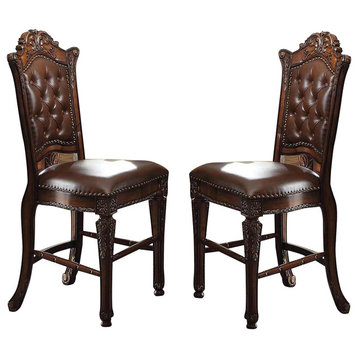 Acme Vendome Counter Height Chair With Tufted Back, Set of 2, Cherry 62034