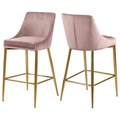 Karina Velvet Stool (Set of 2), Pink, Gold Base