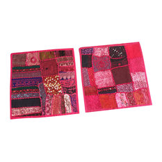 Mogulinterior - Ethnic Sofa Cushion Covers Embroidered Patchwork Pink Bohemian Pillow Cases - Pillowcases and Shams