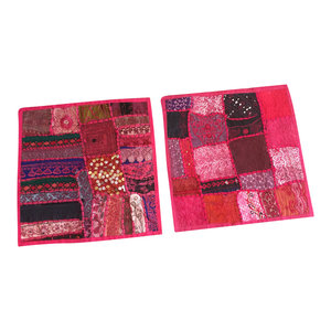 Mogulinterior - Ethnic Sofa Cushion Covers Embroidered Patchwork Pink Bohemian Pillow Cases - Pillowcases And Shams